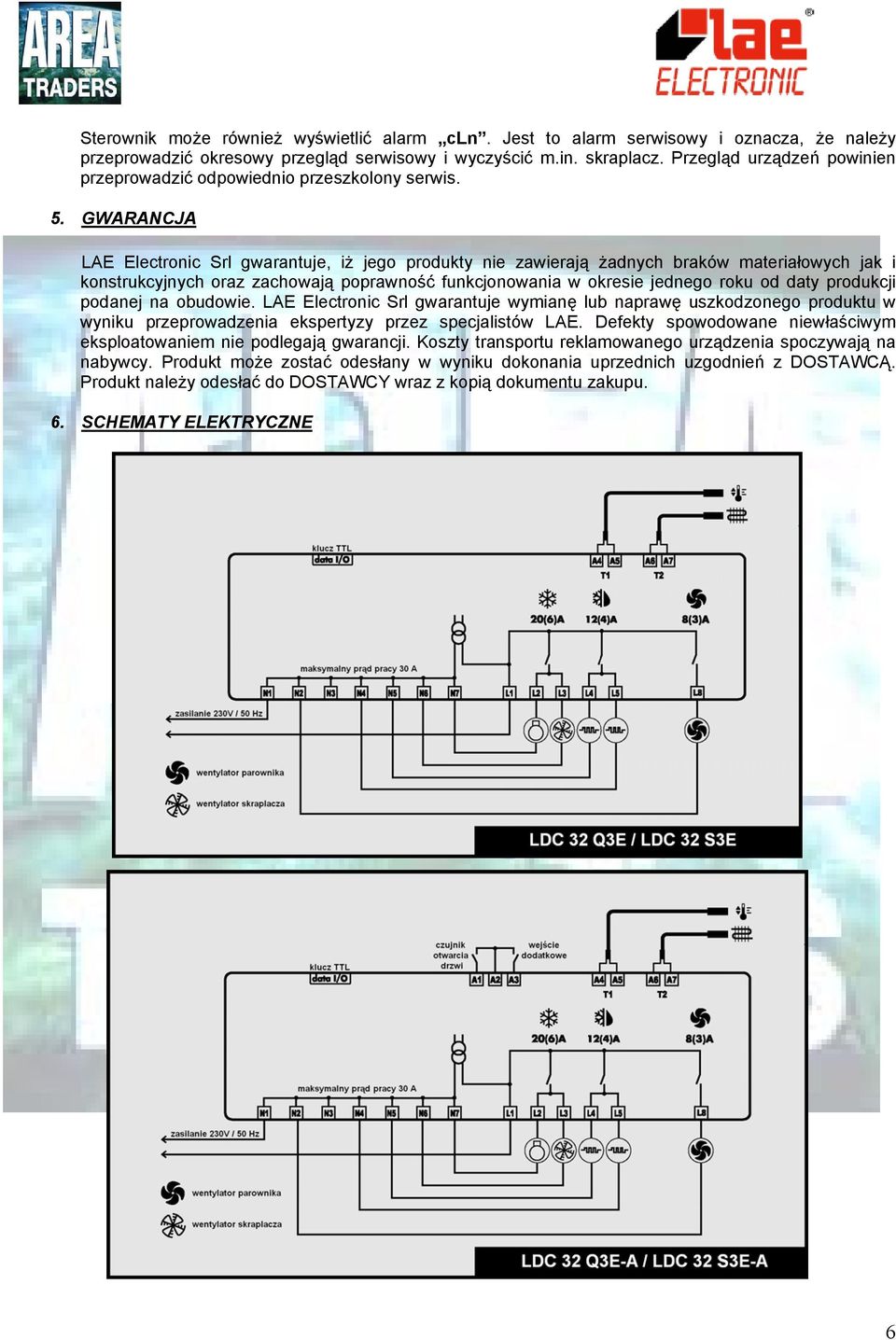 GWARANCJA LAE Electronic Srl gwarantuje, iż jego produkty nie zawierają żadnych braków materiałowych jak i konstrukcyjnych oraz zachowają poprawność funkcjonowania w okresie jednego roku od daty