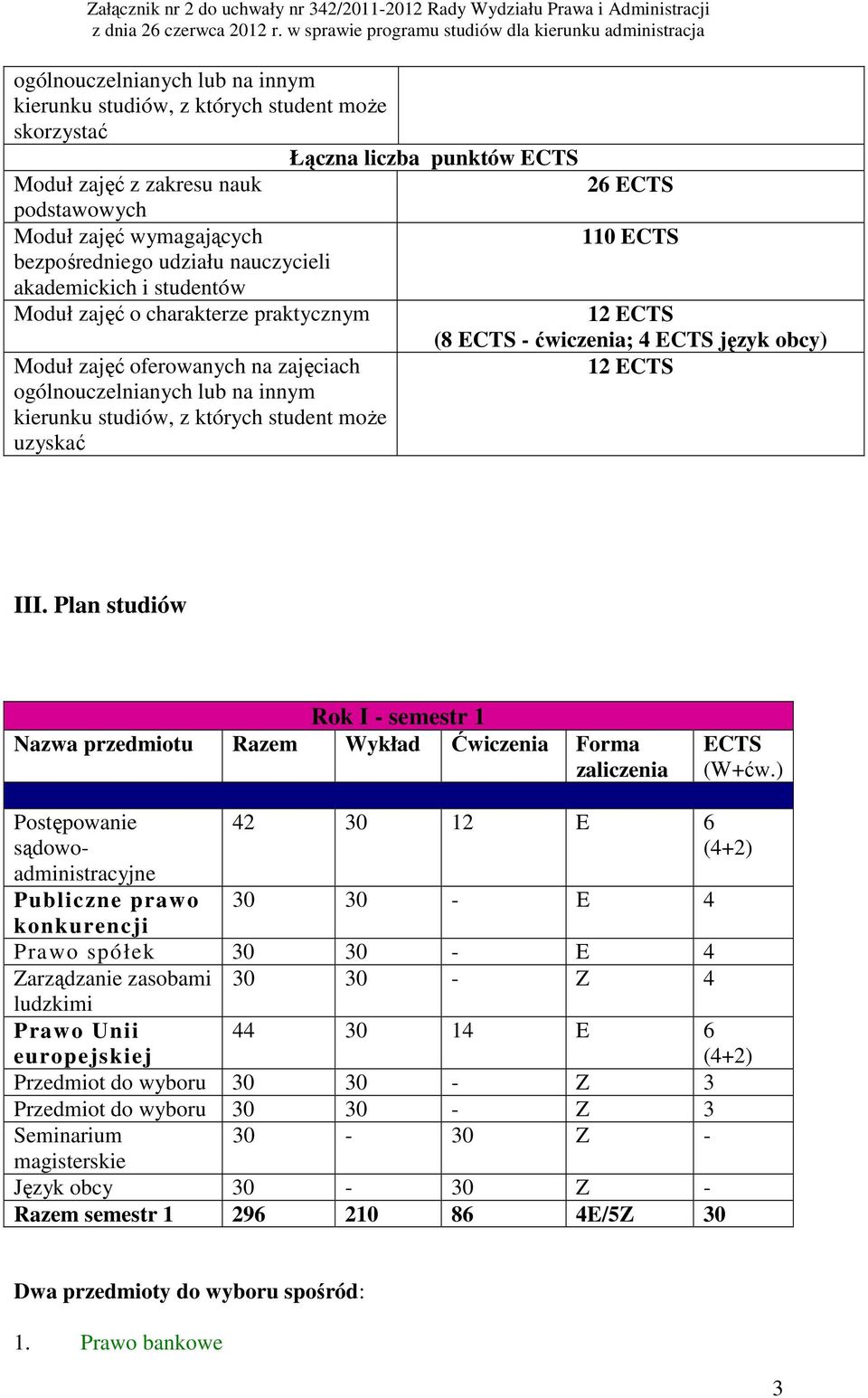 uzyskać (8 - ćwiczenia; 4 język obcy) 12 III. Plan studiów Rok I - semestr 1 (W+ćw.