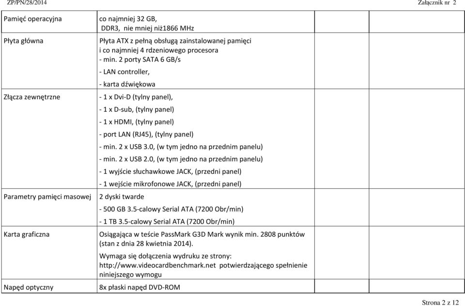 LAN (RJ45), (tylny panel) - min. 2 x USB 3.0, (w tym jedno na przednim panelu) - min. 2 x USB 2.