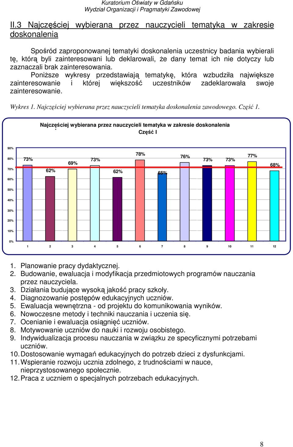 PoniŜsze wykresy przedstawiają tematykę, która wzbudziła największe zainteresowanie i której większość uczestników zadeklarowała swoje zainteresowanie. Wykres 1.