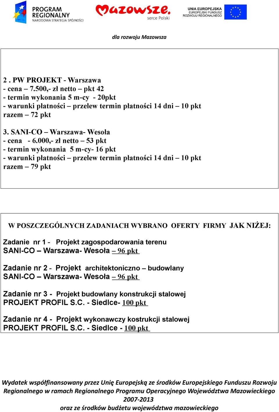 zagospodarowania terenu SANI-CO Warszawa- Wesoła 96 pkt Zadanie nr 2 - Projekt architektoniczno budowlany SANI-CO Warszawa-