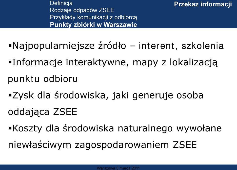 dla środowiska, jaki generuje osoba oddająca ZSEE Koszty dla