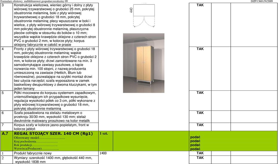 wszystkie wąskie krawędzie oklejone z czterech stron PVC o grubości 2 mm, w kolorze płyty; korpus sklejony fabrycznie w całość w prasie 4 Fronty z płyty wiórowej trzywarstwowej o grubości 18 mm,