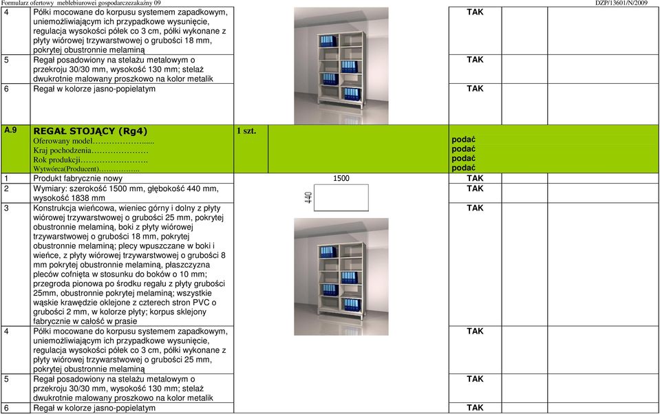 A.9 REGAŁ STOJĄCY (Rg4) 1 szt.