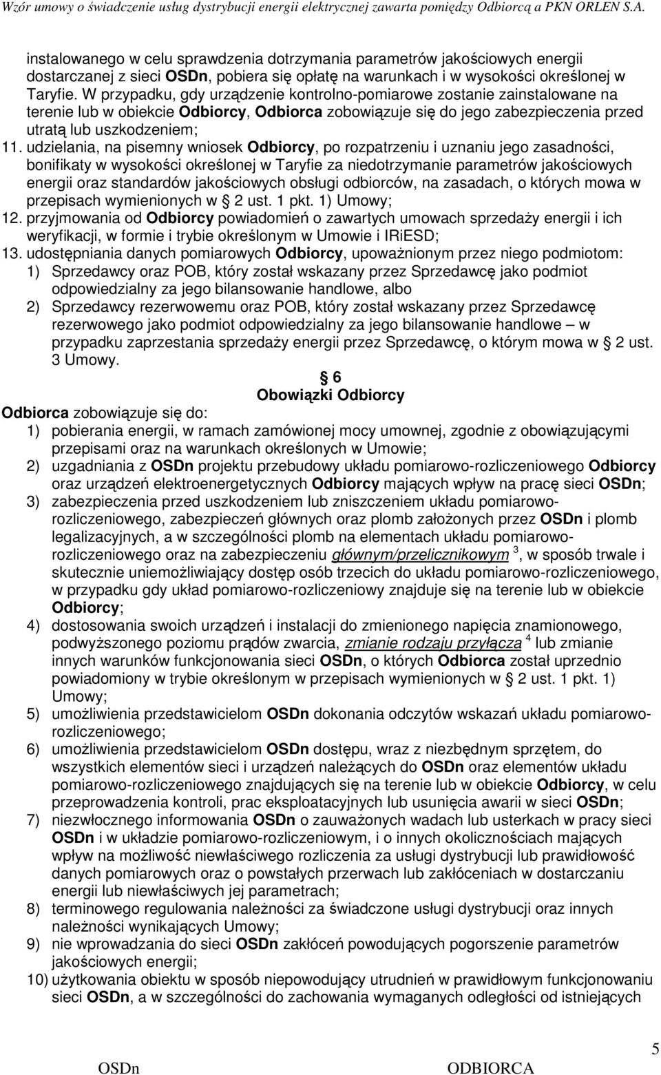 Umowa Nr O Wiadczenie Us Ug Dystrybucji Energii Elektrycznej Pdf