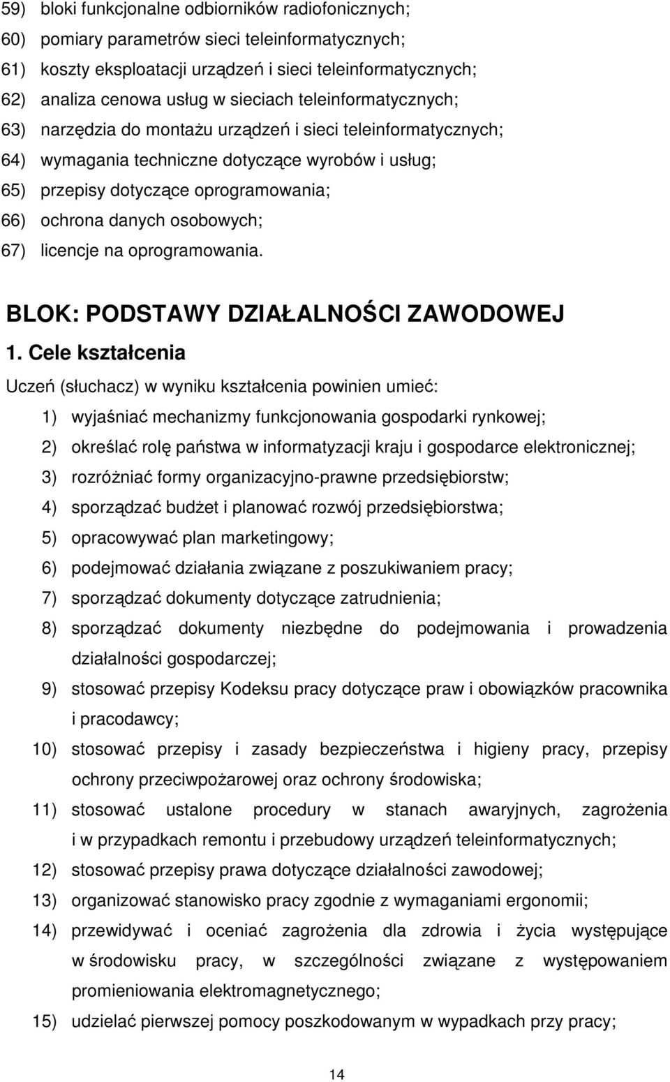 osobowych; 67) licencje na oprogramowania. BLOK: PODSTAWY DZIAŁALNOŚCI ZAWODOWEJ 1.