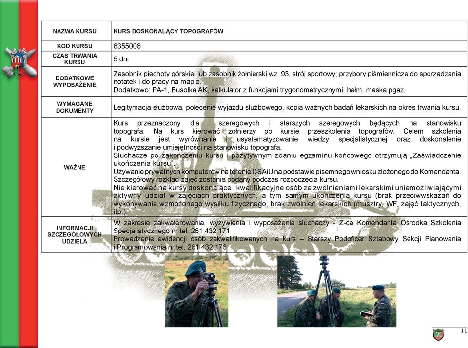 Na kurs kierować żołnierzy po kursie przeszkolenia topografów.