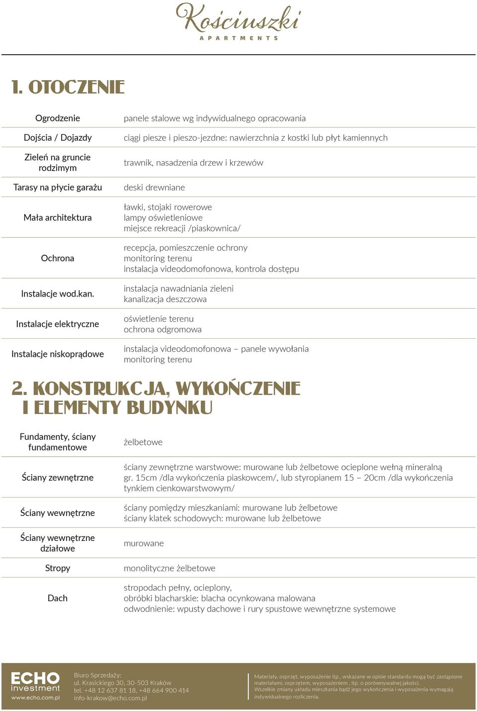 stojaki rowerowe lampy oświetleniowe miejsce rekreacji /piaskownica/ recepcja, pomieszczenie ochrony monitoring terenu instalacja videodomofonowa, kontrola dostępu instalacja nawadniania zieleni