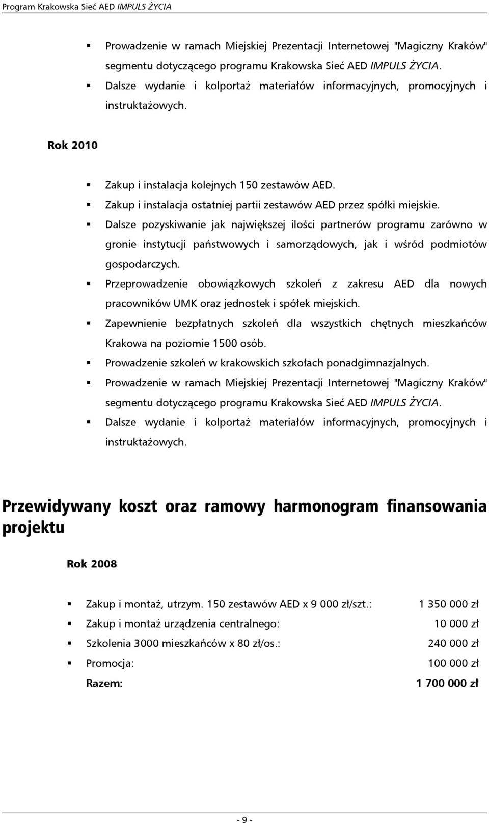 Zakup i instalacja ostatniej partii zestawów AED przez spółki miejskie.