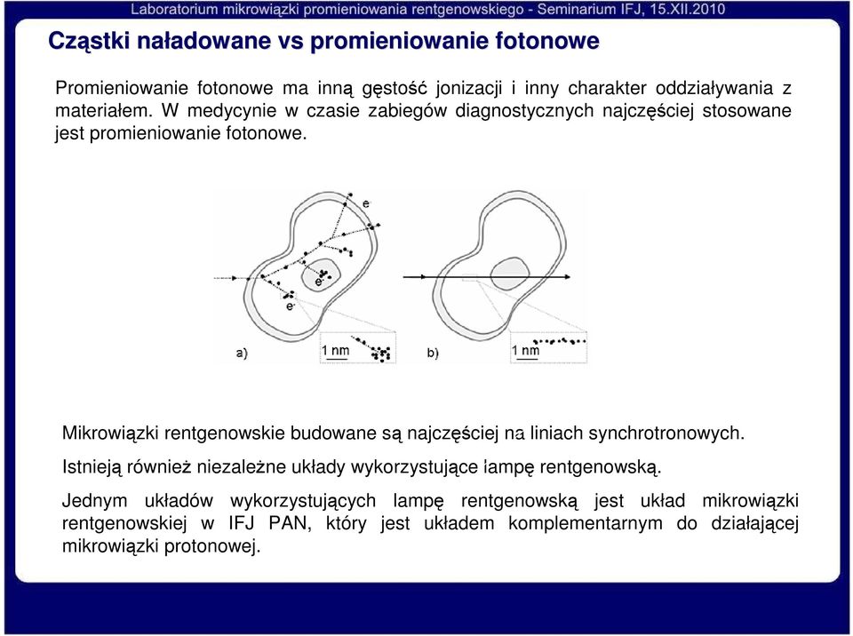 Mikrowiązki rentgenowskie budowane są najczęściej na liniach synchrotronowych.