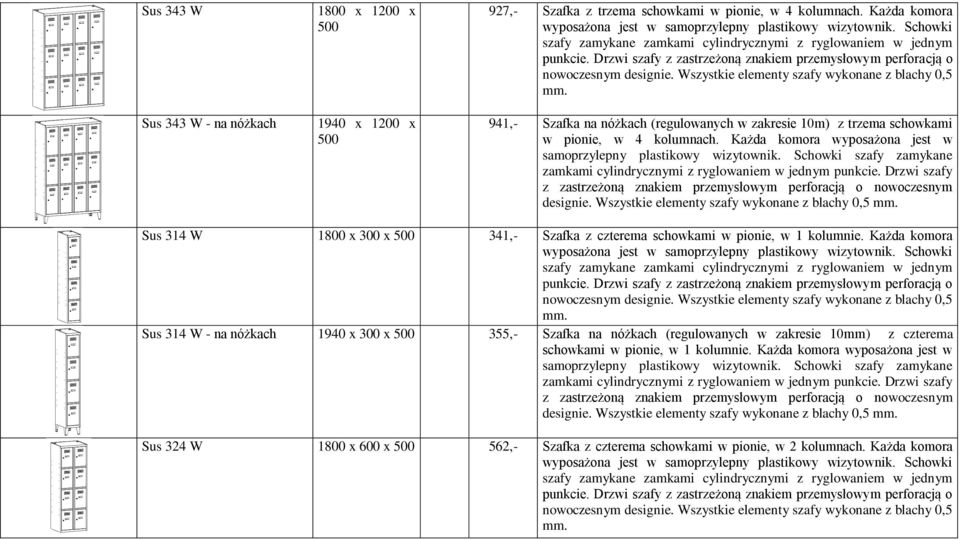 Schowki szafy zamykane zamkami Drzwi szafy designie. Wszystkie elementy szafy wykonane z blachy 0,5 Sus 314 W 1800 x 300 x 341,- Szafka z czterema schowkami w pionie, w 1 kolumnie.