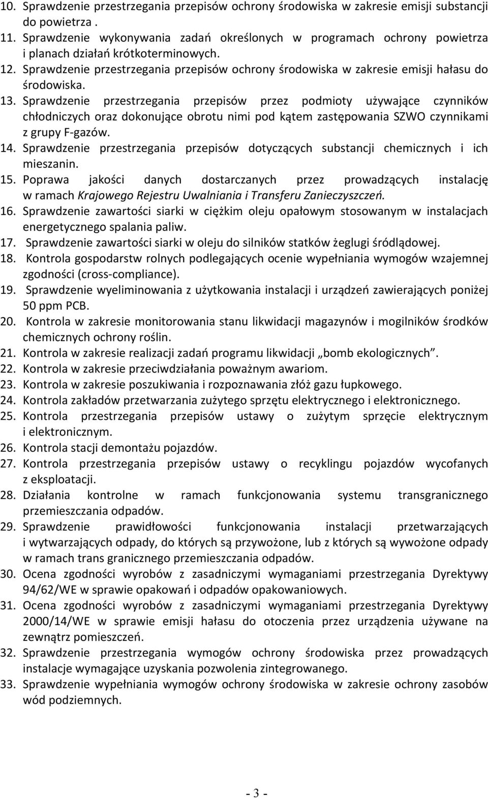 Sprawdzenie przestrzegania przepisów ochrony środowiska w zakresie emisji hałasu do środowiska. 13.