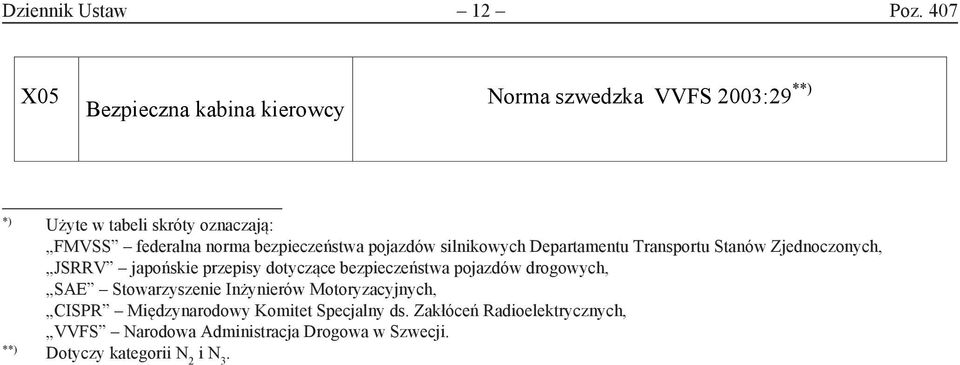 p j z silnikowych s l yc Departamentu p Transportu n por Stanów Zjednoczonych, n w JSRRV ednocz nych, japońskie przepisy dotyczące bezpieczeństwa pojazdów drogowych, SAE S RV