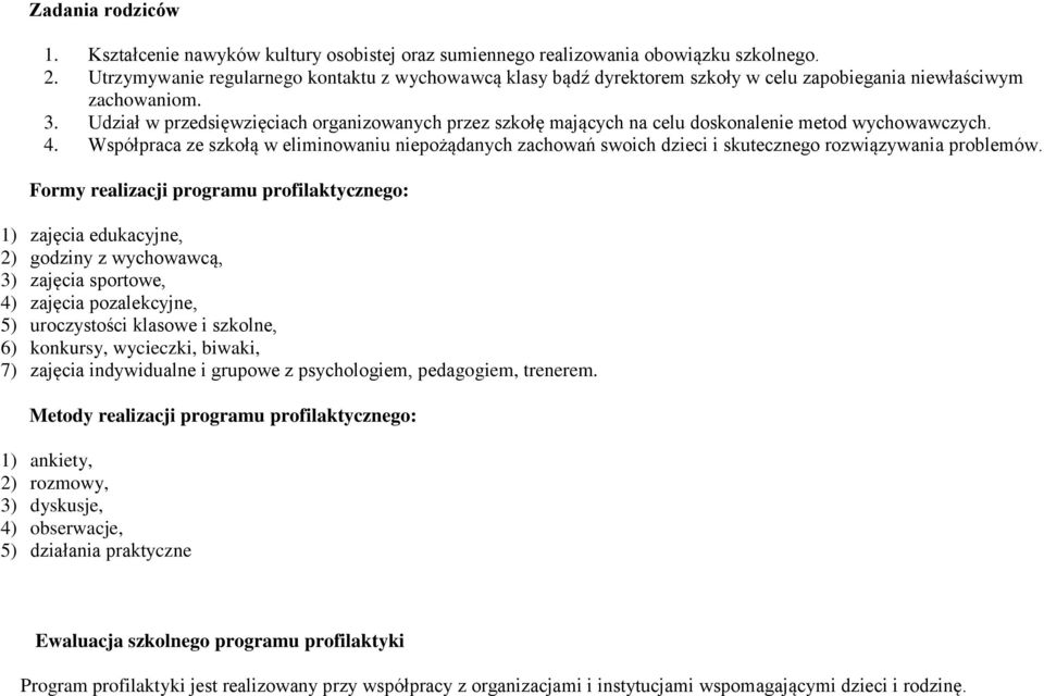 Udział w przedsięwzięciach organizowanych przez szkołę mających na celu doskonalenie metod wychowawczych. 4.