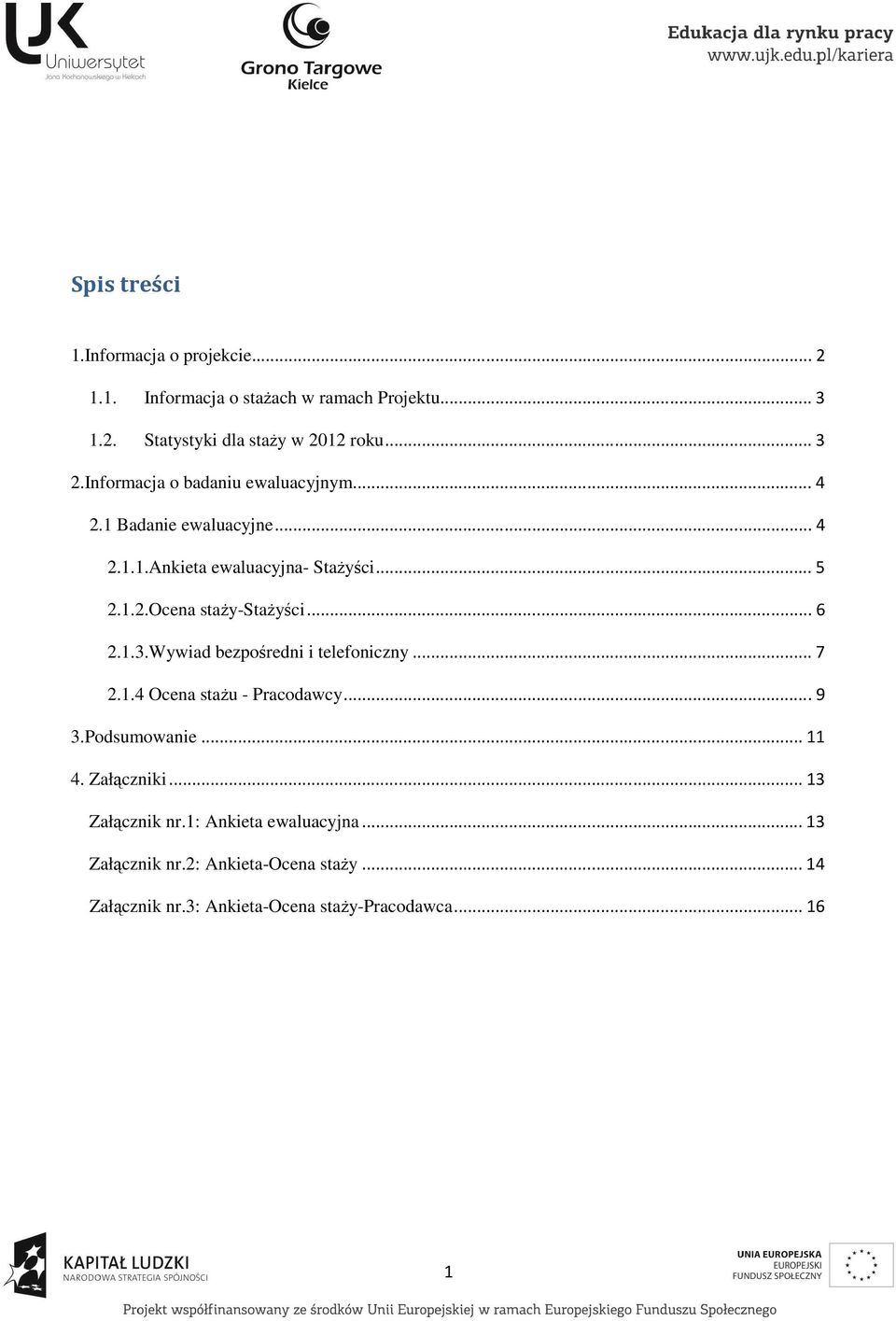 .. 6 2.1.3.Wywiad bezpośredni i telefoniczny... 7 2.1.4 Ocena stażu - Pracodawcy... 9 3.Podsumowanie... 11 4. Załączniki.