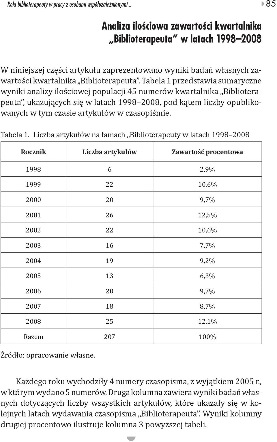 .. 85 Analiza ilo ciowa zawarto ci