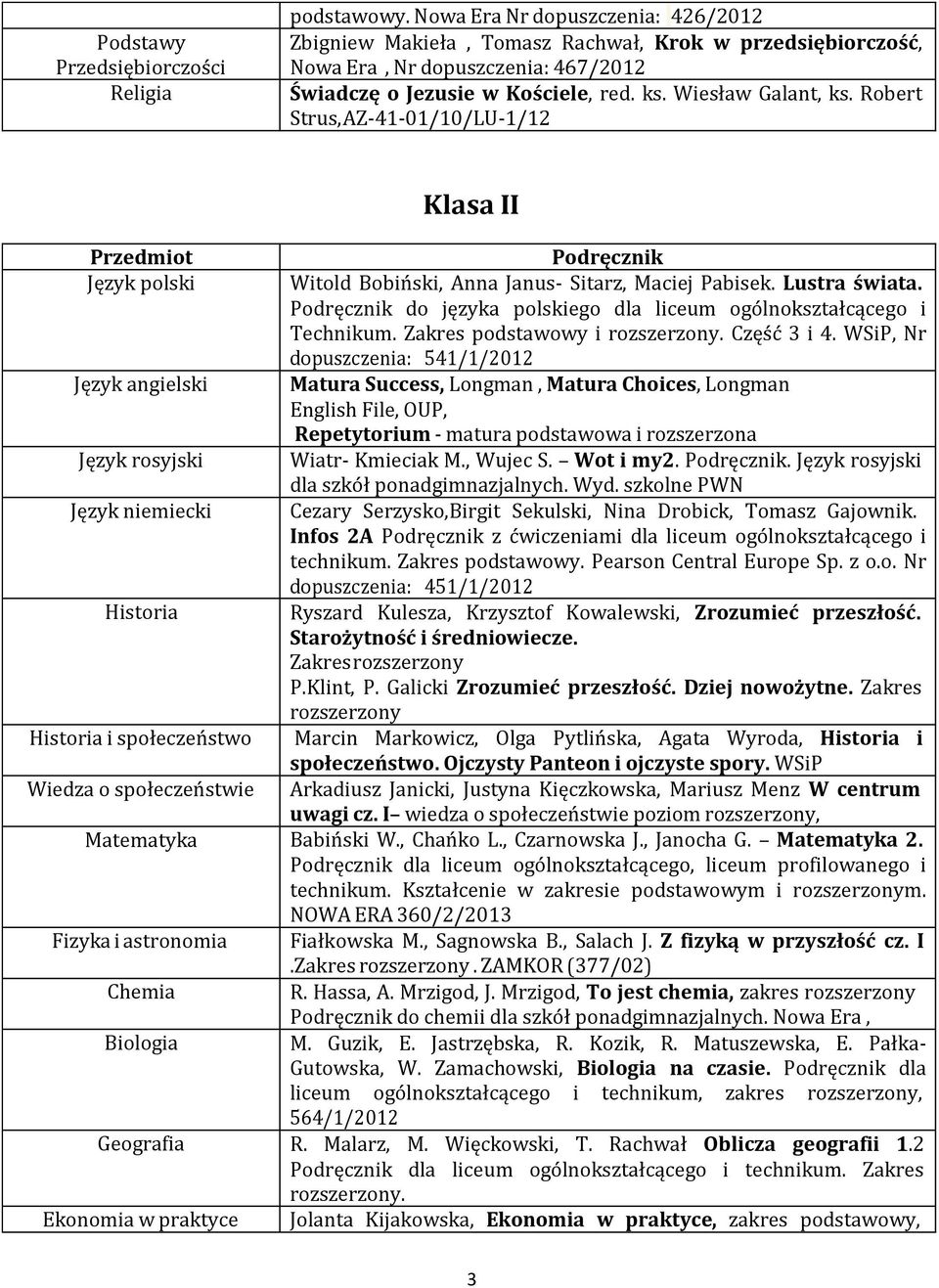 Robert Strus, AZ-41-01/10/LU-1/12 Klasa II do języka polskiego dla liceum ogólnokształcącego i Technikum. Zakres podstawowy i rozszerzony. Część 3 i 4.