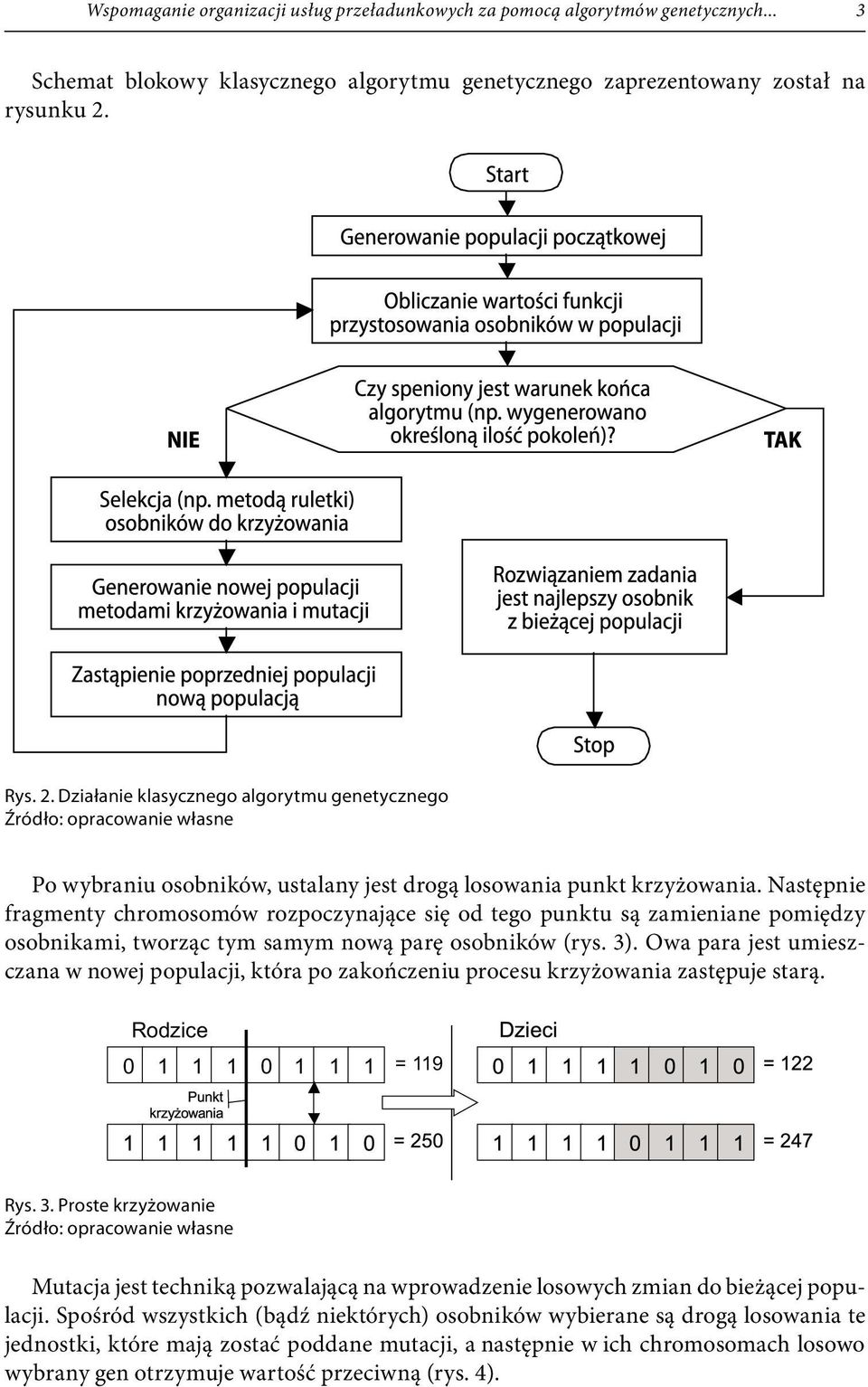 Następnie fragmenty chromosomów rozpoczynające się od tego punktu są zamieniane pomiędzy osobnikami, tworząc tym samym nową parę osobników (rys. 3).