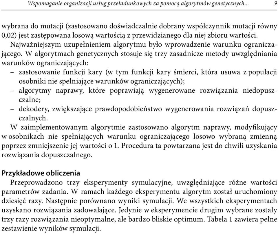 Najważniejszym uzupełnieniem algorytmu było wprowadzenie warunku ograniczającego.