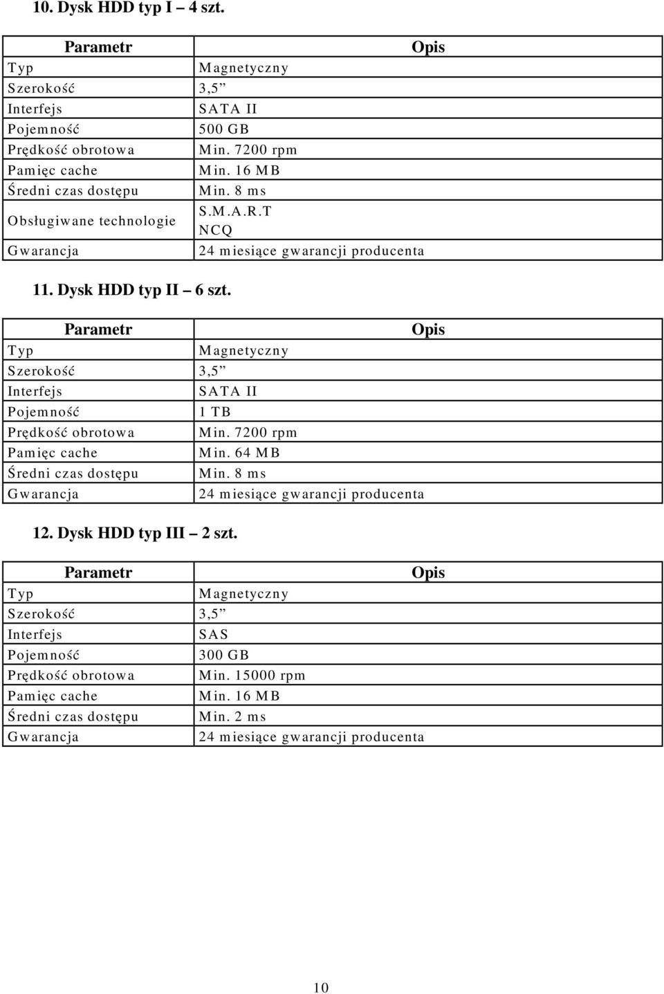 Typ Magnetyczny Szerokość 3,5 Interfejs SATA II Pojemność 1 TB Prędkość obrotowa Min. 7200 rpm Pamięc cache Min. 64 MB Średni czas dostępu Min.