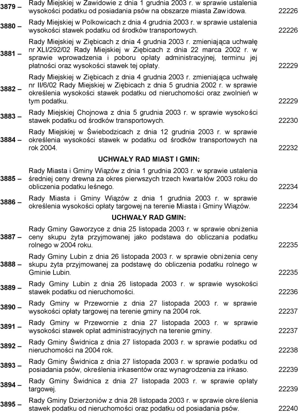 w sprawie ustalenia wysokości stawek podatku od środków transportowych. 22226 Rady Miejskiej w Ziębicach z dnia 4 grudnia 2003 r.