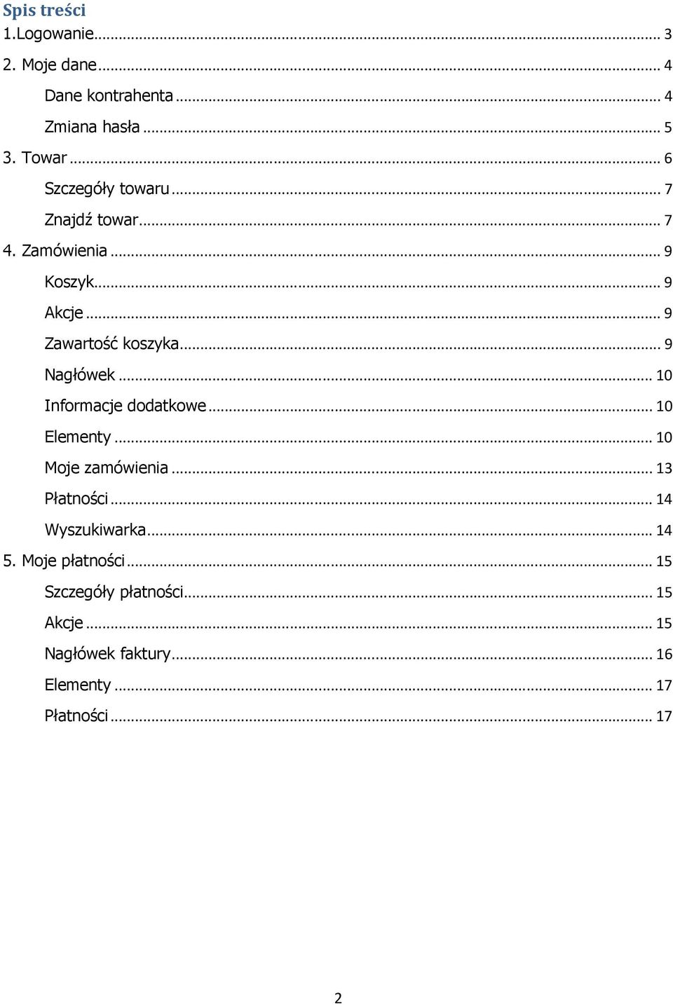 .. 9 Nagłówek... 10 Informacje dodatkowe... 10 Elementy... 10 Moje zamówienia... 13 Płatności.