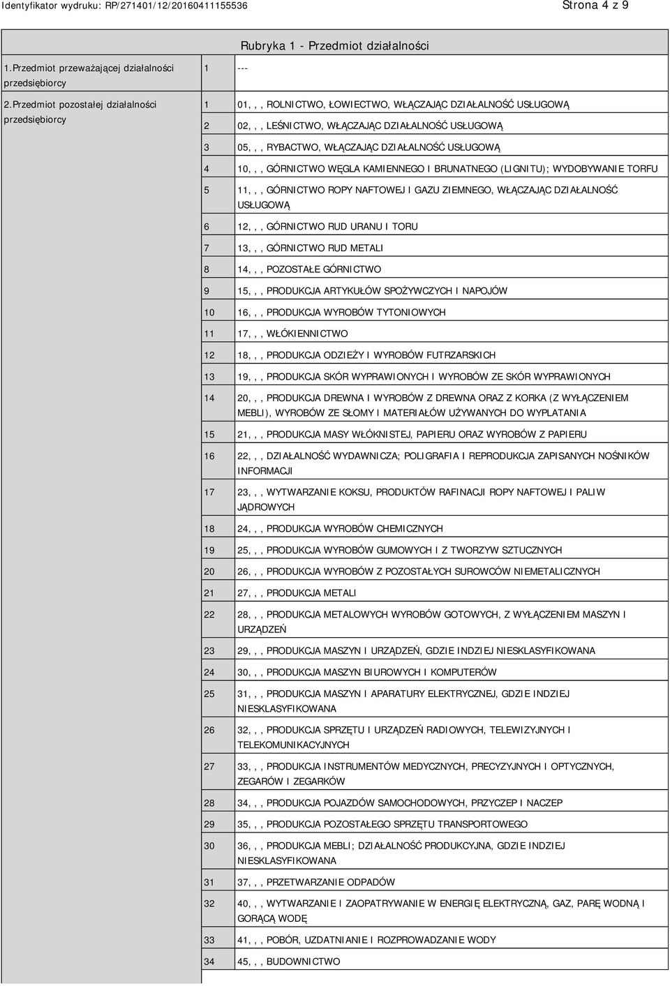 DZIAŁALNOŚĆ USŁUGOWĄ 4 10,,, GÓRNICTWO WĘGLA KAMIENNEGO I BRUNATNEGO (LIGNITU); WYDOBYWANIE TORFU 5 11,,, GÓRNICTWO ROPY NAFTOWEJ I GAZU ZIEMNEGO, WŁĄCZAJĄC DZIAŁALNOŚĆ USŁUGOWĄ 6 12,,, GÓRNICTWO RUD