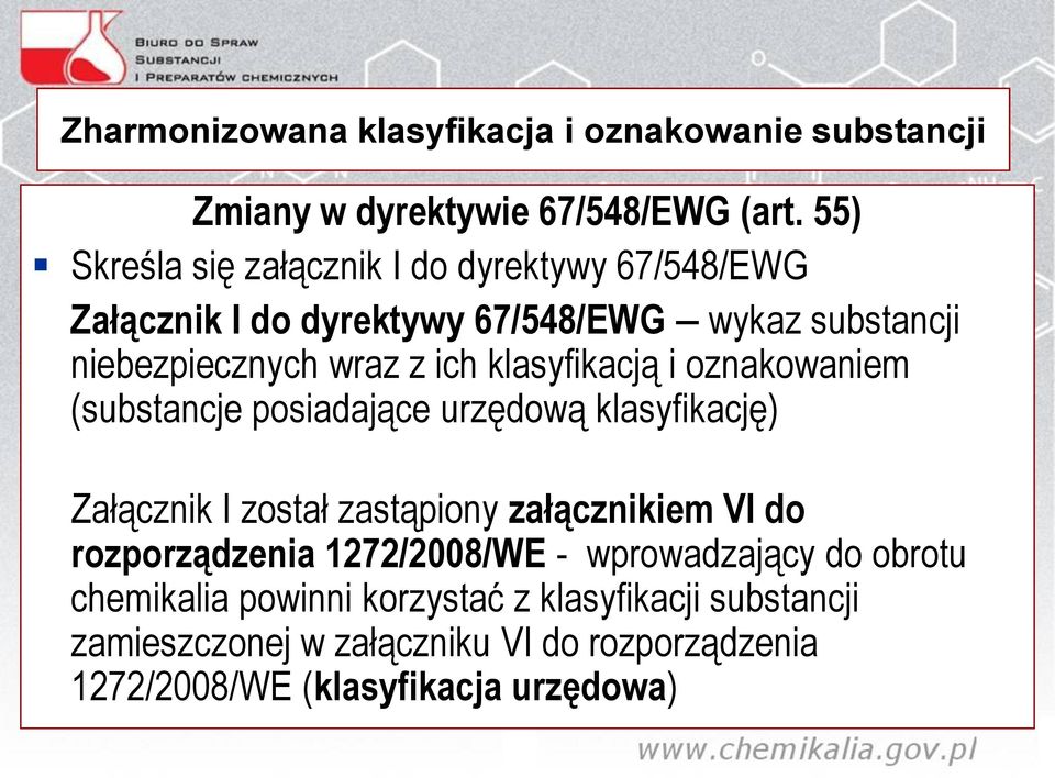 klasyfikacją i oznakowaniem (substancje posiadające urzędową klasyfikację) Załącznik I został zastąpiony załącznikiem VI do