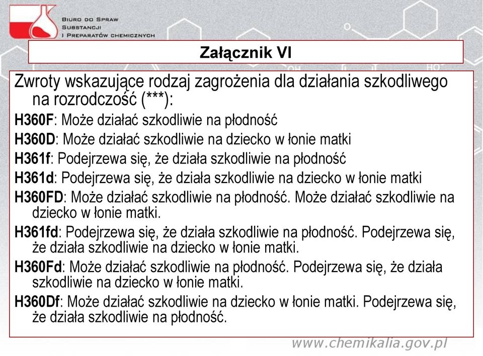 Może działać szkodliwie na dziecko w łonie matki. H361fd: Podejrzewa się, że działa szkodliwie na płodność. Podejrzewa się, że działa szkodliwie na dziecko w łonie matki.