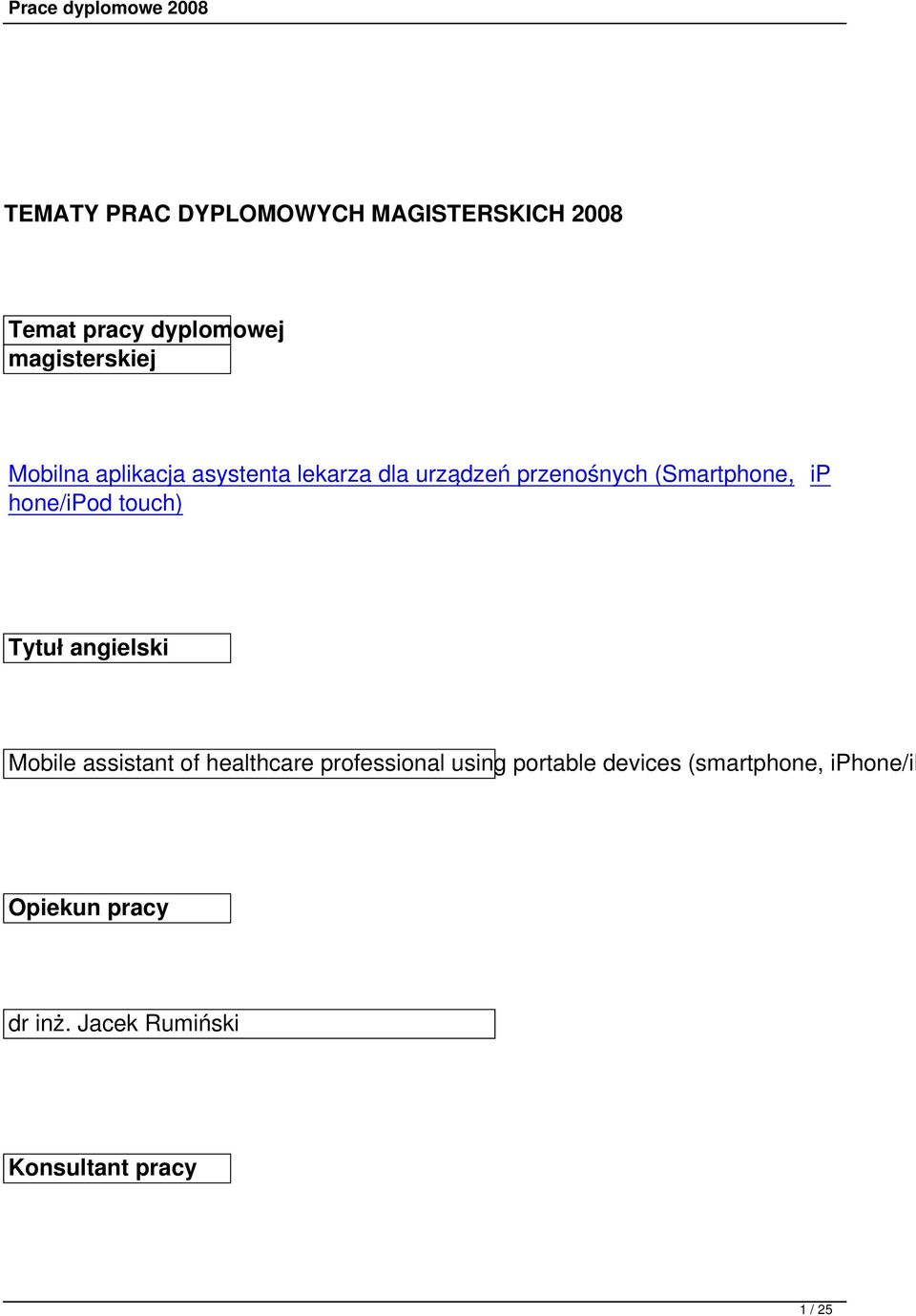 hone/ipod touch) Tytuł angielski Mobile assistant of healthcare