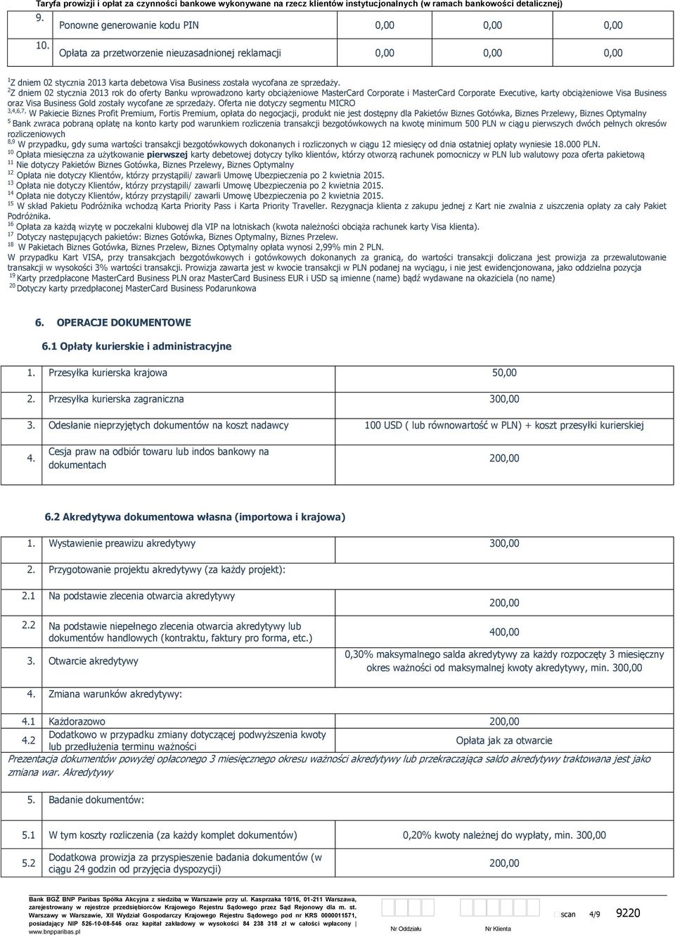 nie dotyczy segmentu MICRO 3,4,6,7, W Pakiecie Biznes Profit Premium, Fortis Premium, opłata do negocjacji, produkt nie jest dostępny dla Pakietów Biznes Gotówka, Biznes Przelewy, Biznes Optymalny 5