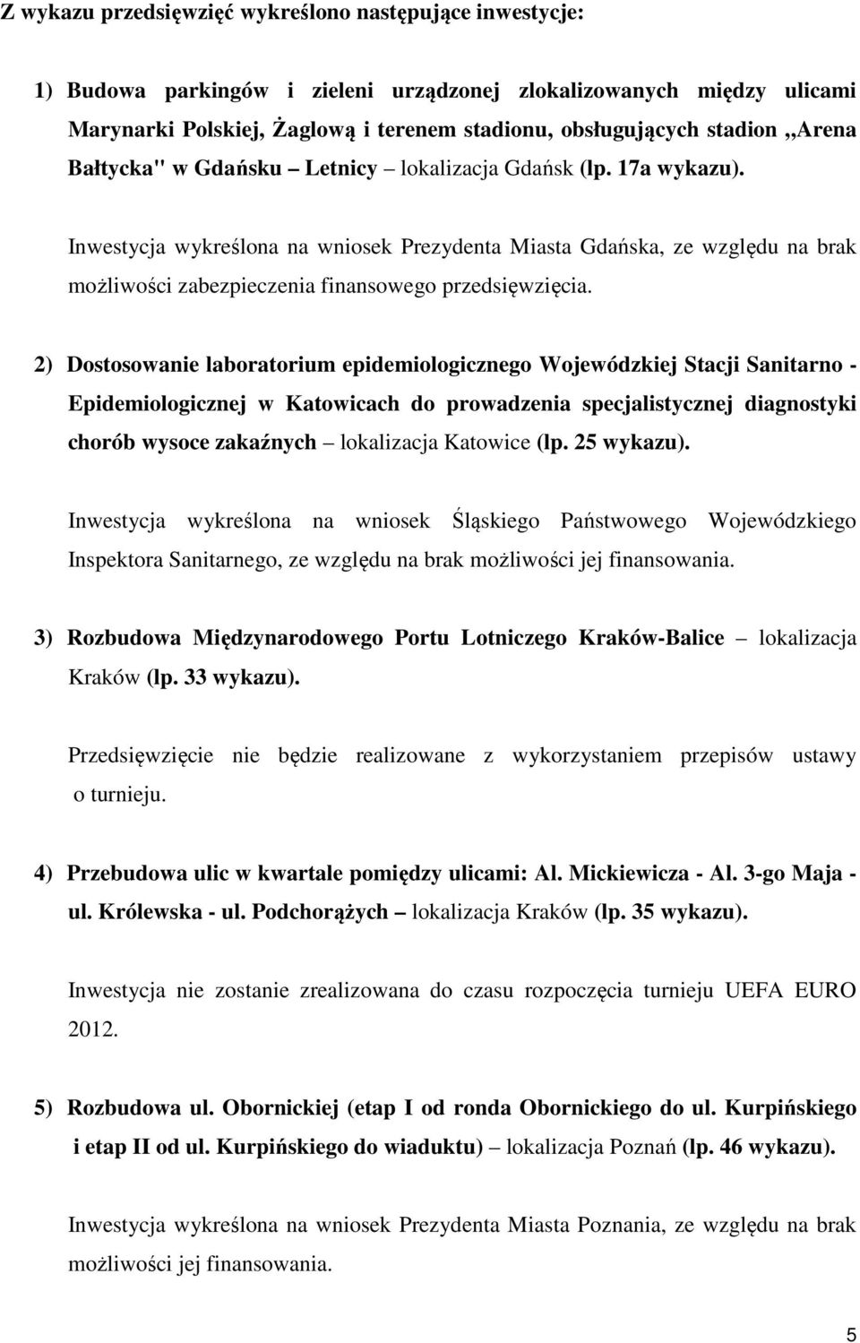 Inwestycja wykreślona na wniosek Prezydenta Miasta Gdańska, ze względu na brak możliwości zabezpieczenia finansowego przedsięwzięcia.