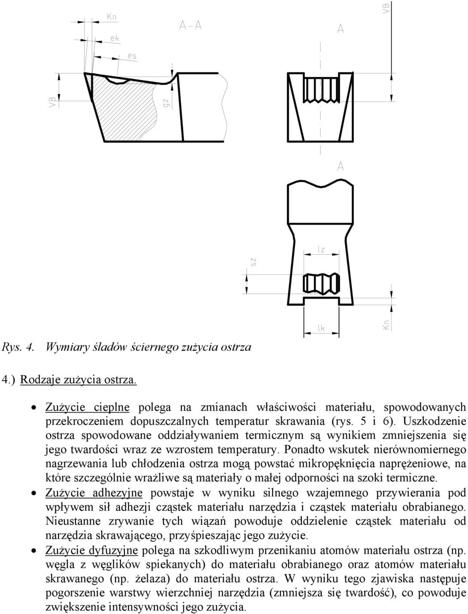 Uszkodzenie ostrza spowodowane oddziaływaniem termicznym są wynikiem zmniejszenia się jego twardości wraz ze wzrostem temperatury.