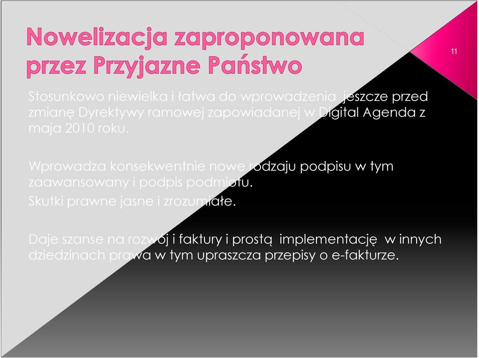 Wprowadza konsekwentnie nowe rodzaju podpisu w tym zaawansowany i podpis podmiotu.