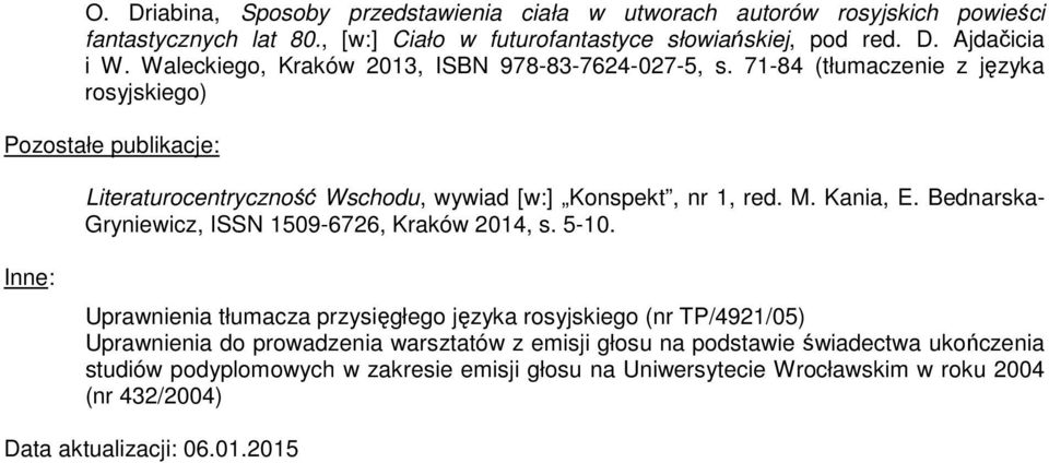 M. Kania, E. Bednarska- Gryniewicz, ISSN 1509-6726, Kraków 2014, s. 5-10.