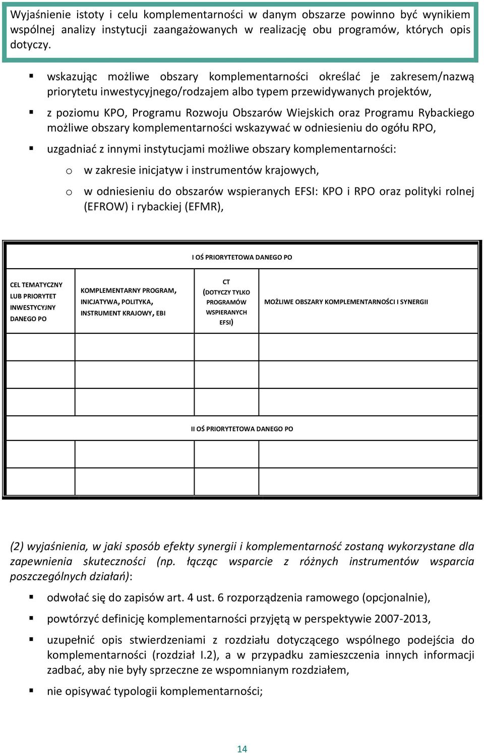 Programu Rybackiego możliwe obszary komplementarności wskazywać w odniesieniu do ogółu RPO, uzgadniać z innymi instytucjami możliwe obszary komplementarności: o w zakresie inicjatyw i instrumentów