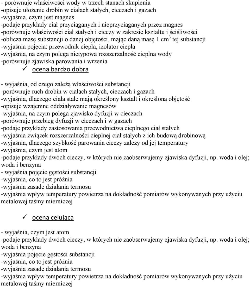 -wyjaśnia pojęcia: przewodnik ciepła, izolator ciepła -wyjaśnia, na czym polega nietypowa rozszerzalność cieplna wody -porównuje zjawiska parowania i wrzenia - wyjaśnia, od czego zależą właściwości