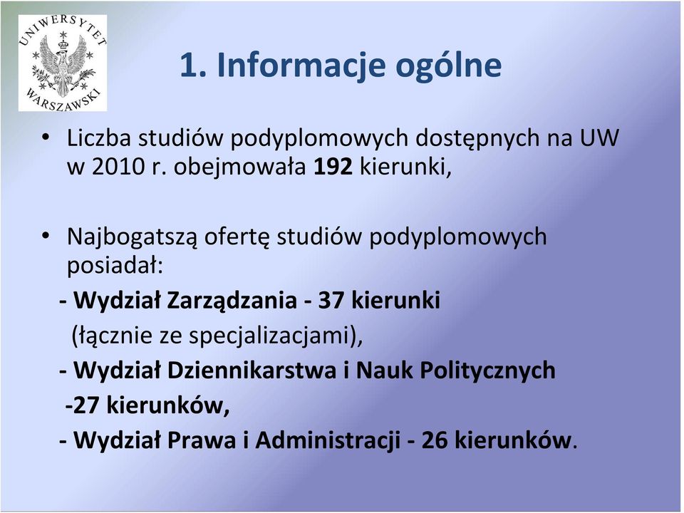 Wydział Zarządzania 37 kierunki (łącznie ze specjalizacjami), Wydział