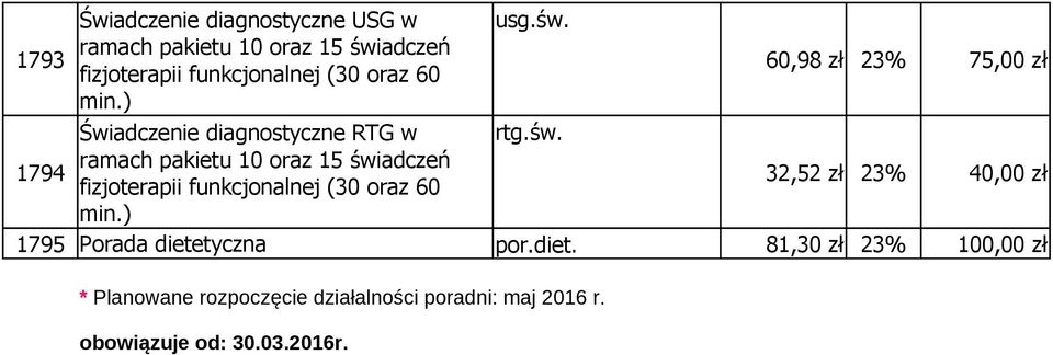 ) Świadczenie diagnostyczne RTG w rtg.św.