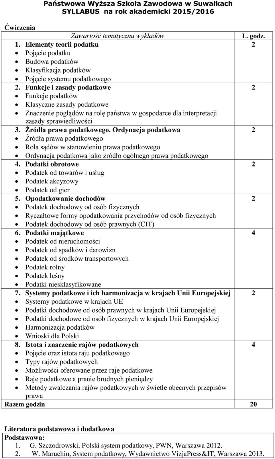 Ordynacja podatkowa Źródła prawa podatkowego Rola sądów w stanowieniu prawa podatkowego Ordynacja podatkowa jako źródło ogólnego prawa podatkowego 4.