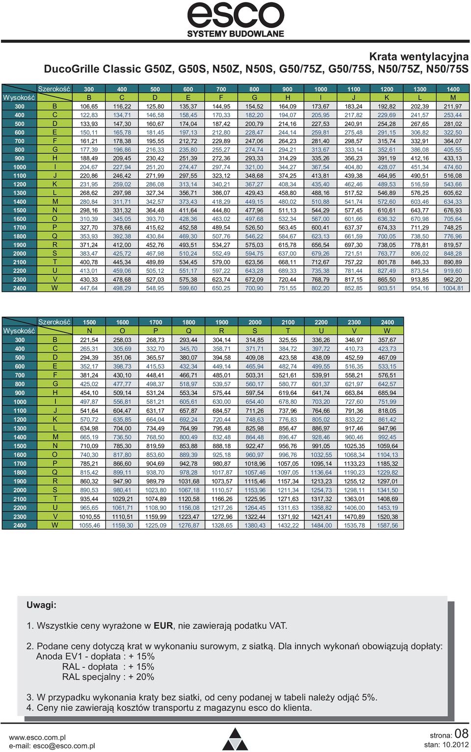 160,67 174,04 187,42 200,79 214,16 227,53 240,91 254,28 267,65 281,02 600 E 150,11 165,78 181,45 197,13 212,80 228,47 244,14 259,81 275,48 291,15 306,82 322,50 700 F 161,21 178,38 195,55 212,72