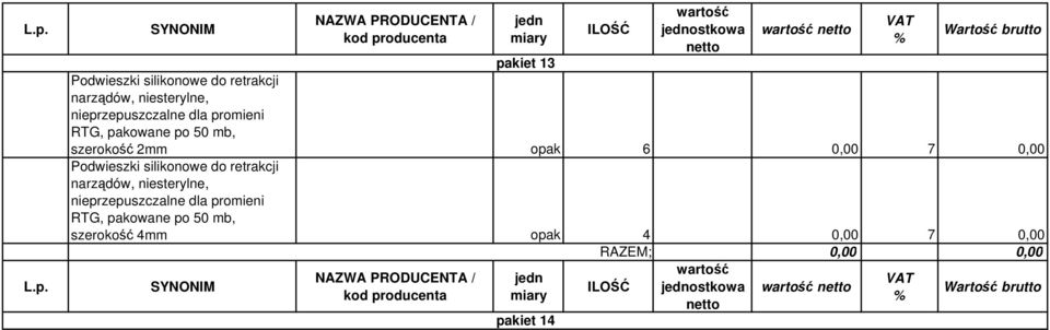 7 Podwieszki silikonowe do retrakcji narządów, niesterylne,