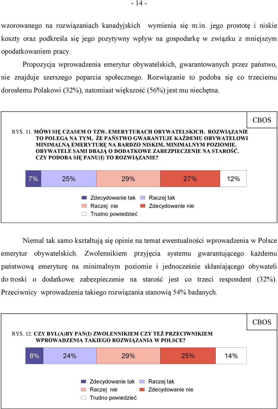 Rozwiązanie to podoba się co trzeciemu dorosłemu Polakowi (32%), natomiast większość (56%) jest mu niechętna. RYS. 11. MÓWI SIĘ CZASEM O TZW. EMERYTURACH OBYWATELSKICH.