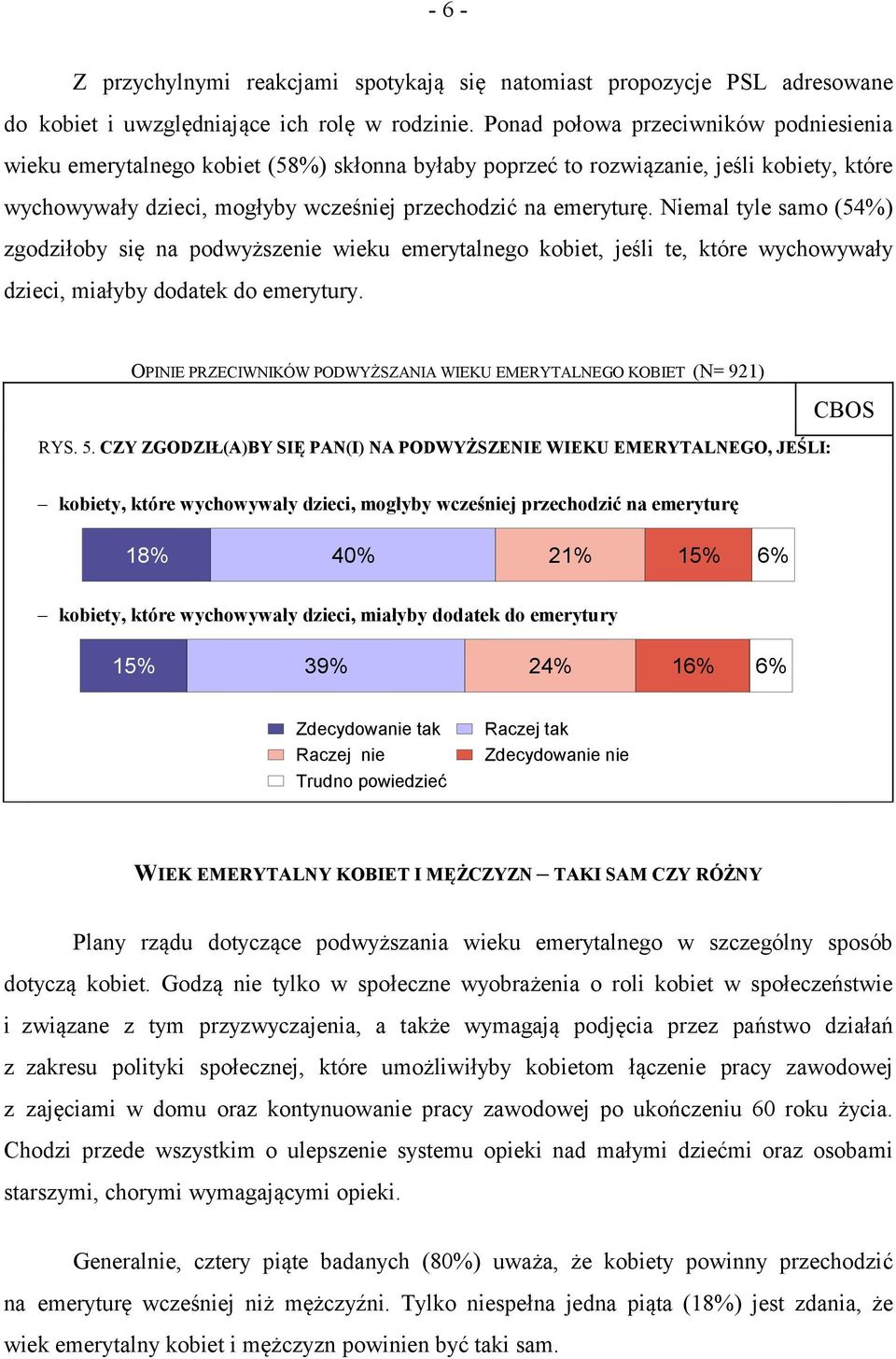 Niemal tyle samo (54%) zgodziłoby się na podwyższenie wieku emerytalnego kobiet, jeśli te, które wychowywały dzieci, miałyby dodatek do emerytury.