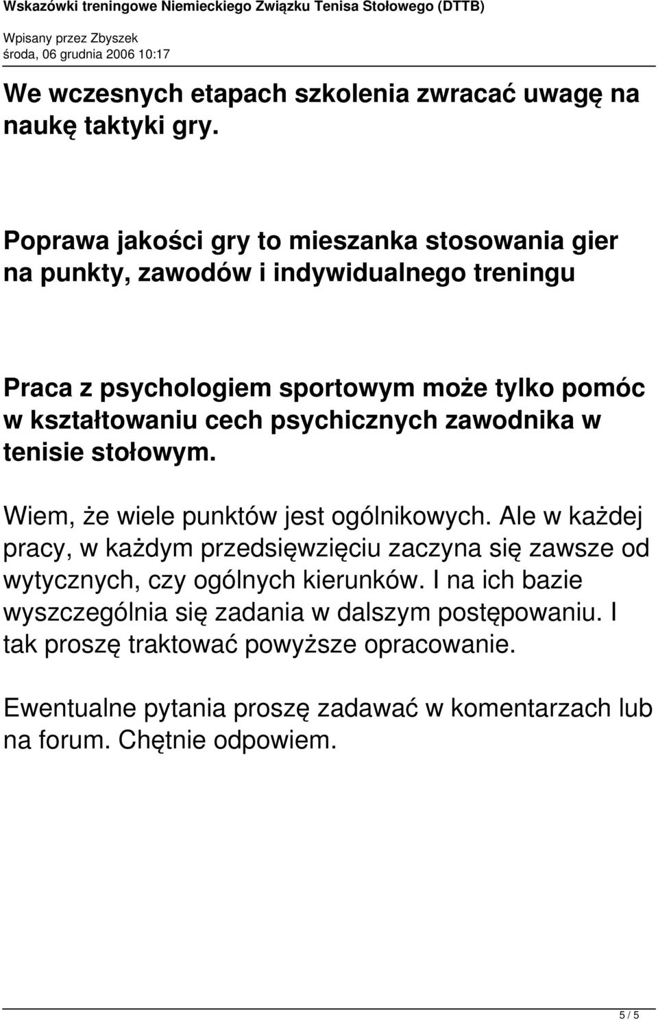 kształtowaniu cech psychicznych zawodnika w tenisie stołowym. Wiem, że wiele punktów jest ogólnikowych.