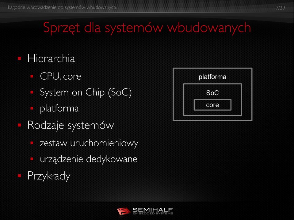 SoC platforma core Rodzaje systemów zestaw