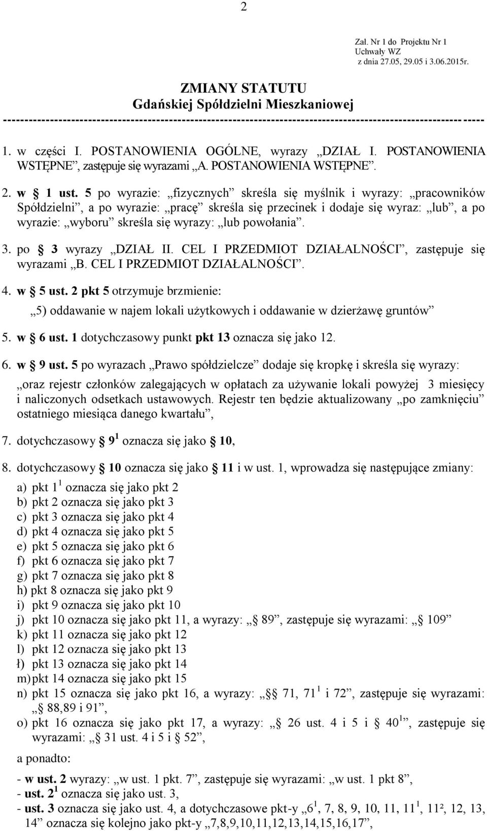 POSTANOWIENIA OGÓLNE, wyrazy DZIAŁ I. POSTANOWIENIA WSTĘPNE, zastępuje się wyrazami A. POSTANOWIENIA WSTĘPNE. 2. w 1 ust.