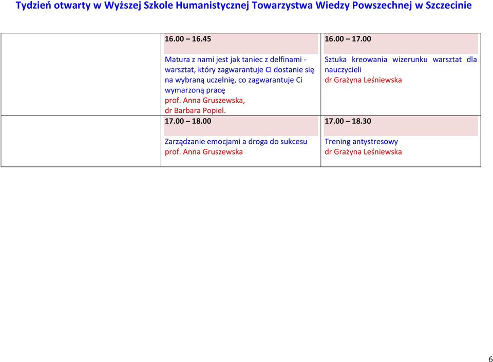 uczelnię, co zagwarantuje Ci wymarzoną pracę prof. Anna Gruszewska, dr Barbara Popiel. 17.00 18.