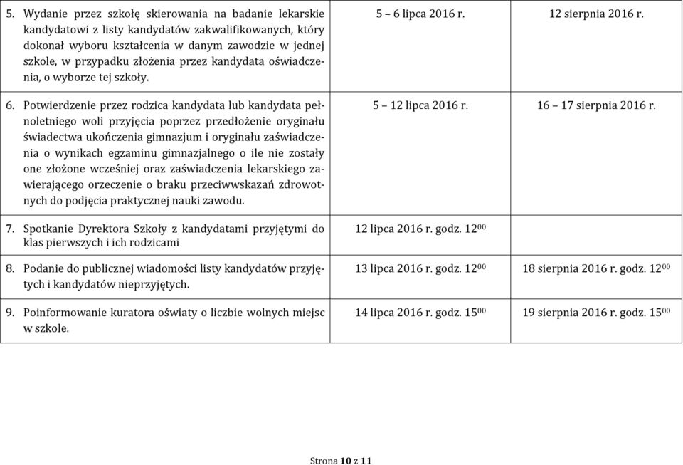 Potwierdzenie przez rodzica kandydata lub kandydata pełnoletniego woli przyjęcia poprzez przedłożenie oryginału świadectwa ukończenia gimnazjum i oryginału zaświadczenia o wynikach egzaminu