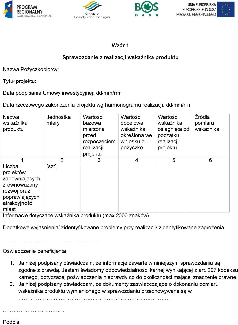 projektów zapewniających zrównoważony rozwój oraz poprawiających atrakcyjność miast Informacje dotyczące produktu (max 2000 znaków) Dodatkowe wyjaśnienia/